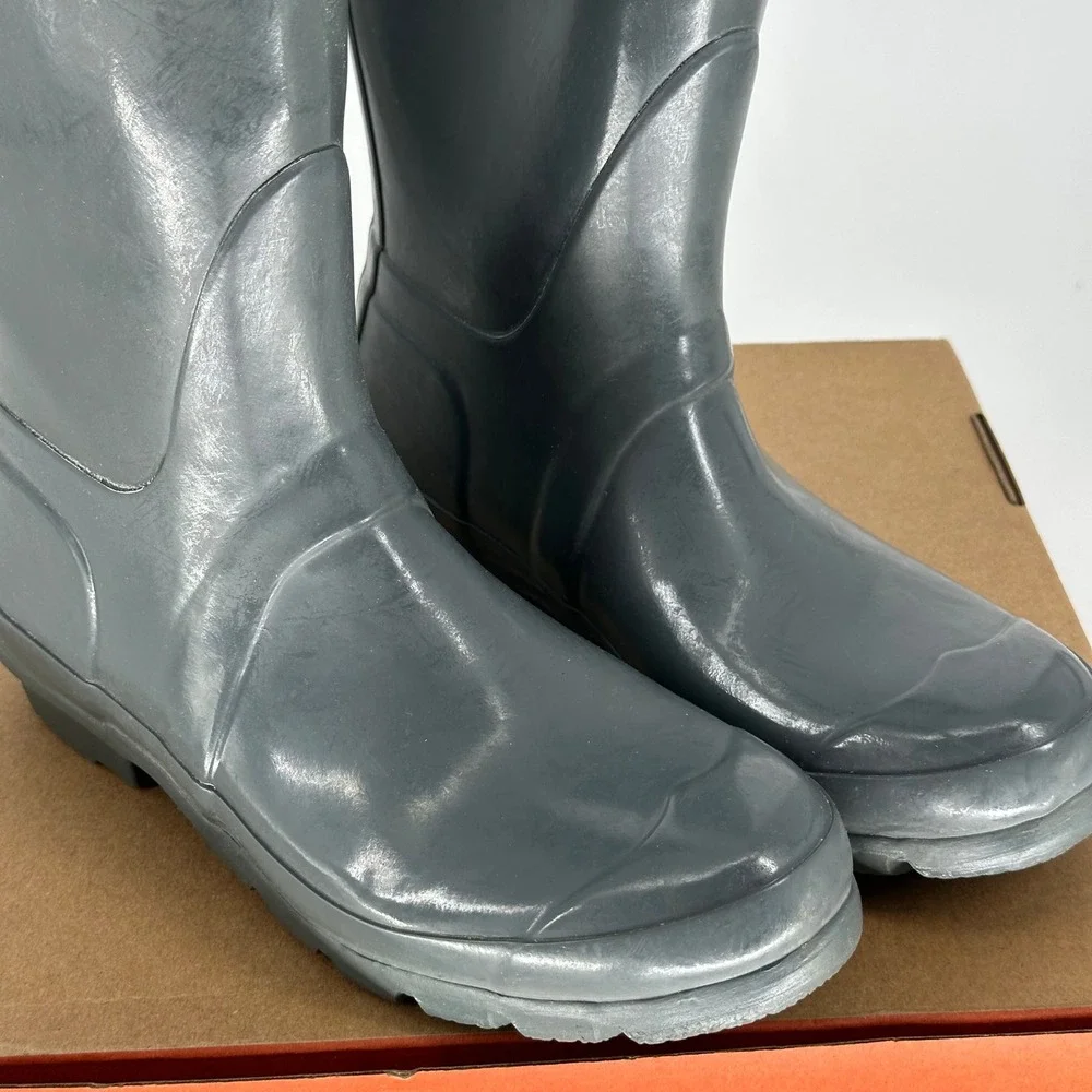 Hunter Tall Glossy Gray Side Buckles‎ Rain Boots Waterproof Women's 37 USA 6